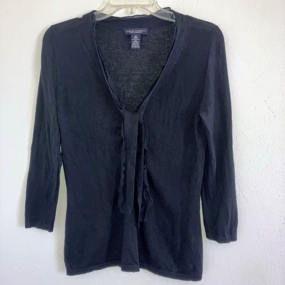 BANANA REPUBLIC M Solid Black 74% Silk 24% Cashmere Knit Top Sweater Long Sleeve